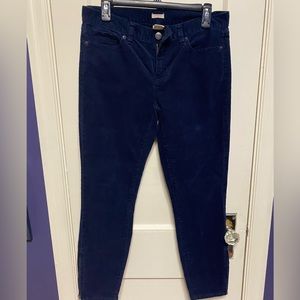 J. Crew navy blue corduroy pants, size 29, toothpick style with zipper ankle